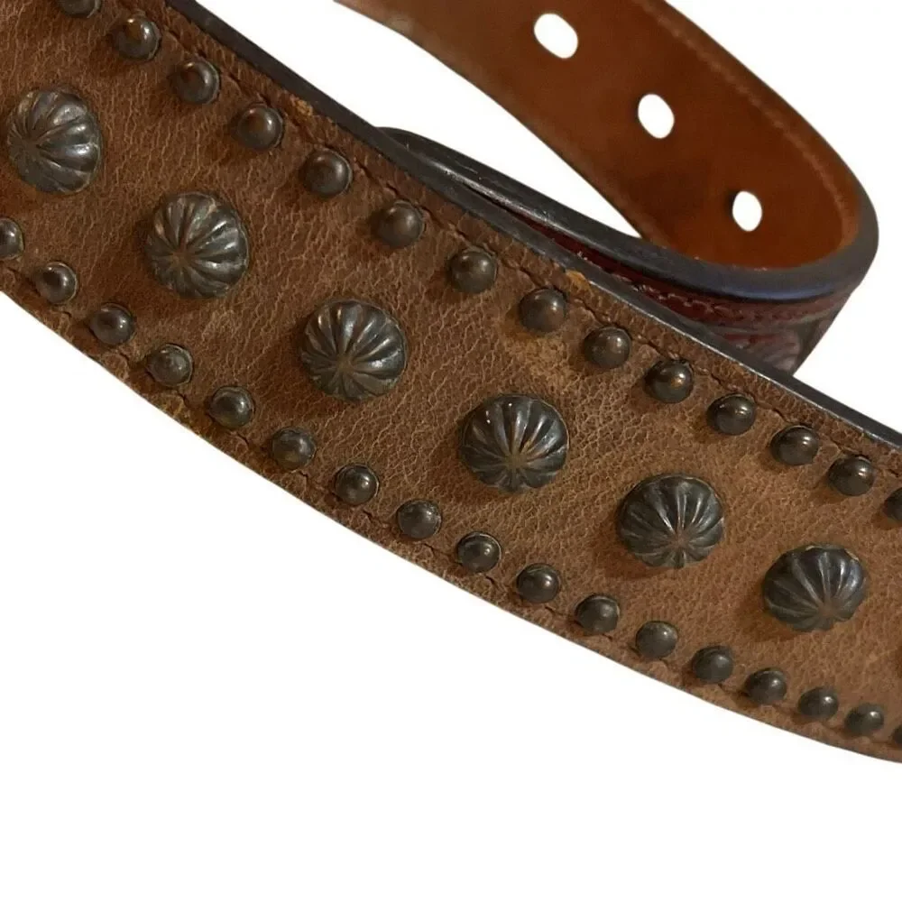 3D Belt Vintage Kids Leather Hand Tooled/Studded Copper Buckle Belt